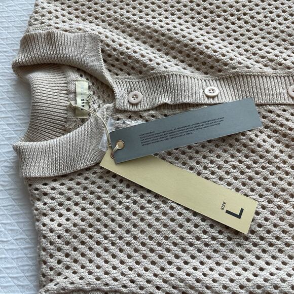 Sandstone Mens L Beige Knit Button Down Knit Polo Retro 70s Resort Quiet Luxury - Picture 5 of 10